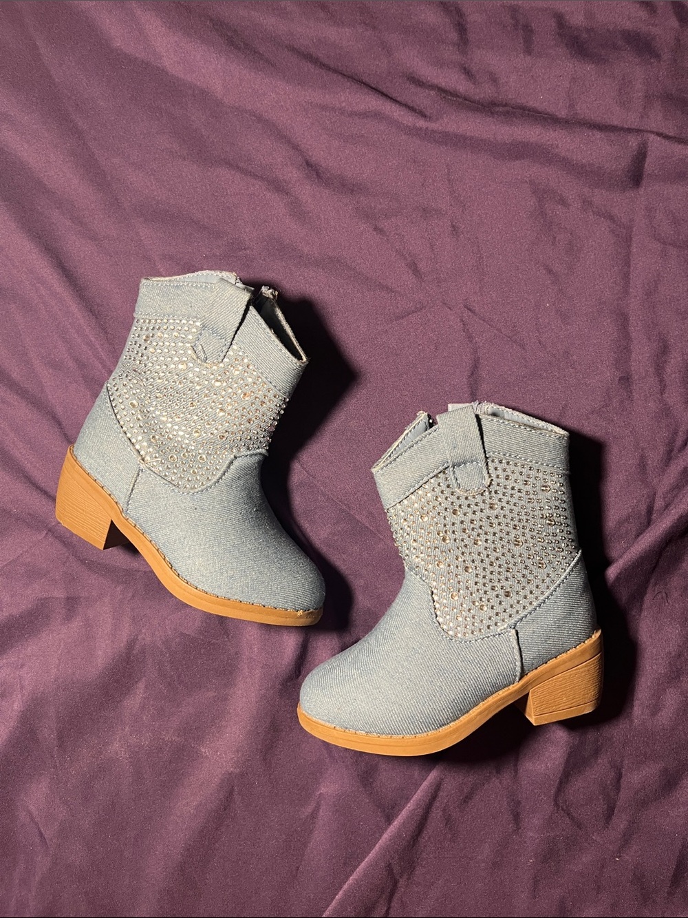 Baby Girls' Light blue denim Rhinestone Western Boots - Unbranded
